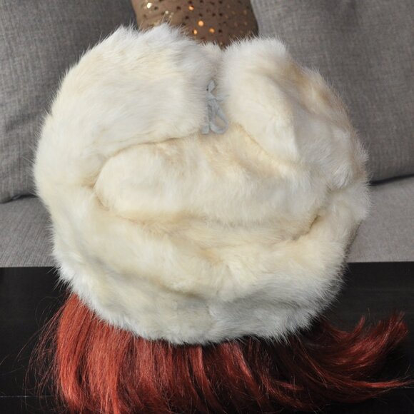 Rabbit Fur Ivory Trapper Hat Ear Flap Après Ski SM Unisex - Picture 3 of 11